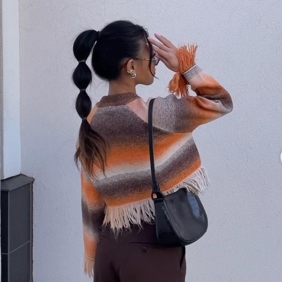 Zara Fringe Striped Cropped Sweater - New - Picture 12 of 16